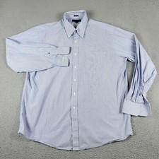 Tommy Hilfiger Shirt Mens 17.5 Blue Striped Dress Button Up Long Sleeve