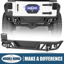 Hooke Road Steel Tubular Rear Bumper w/Hitch Receiver for 07-18 Wrangler Jeep JK