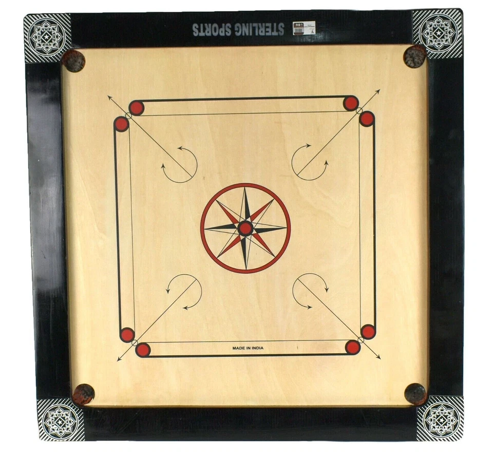 Large Carrom Board Game Size 35" x 35" With Coins & Striker Set Great for Family - Image 3 of 3