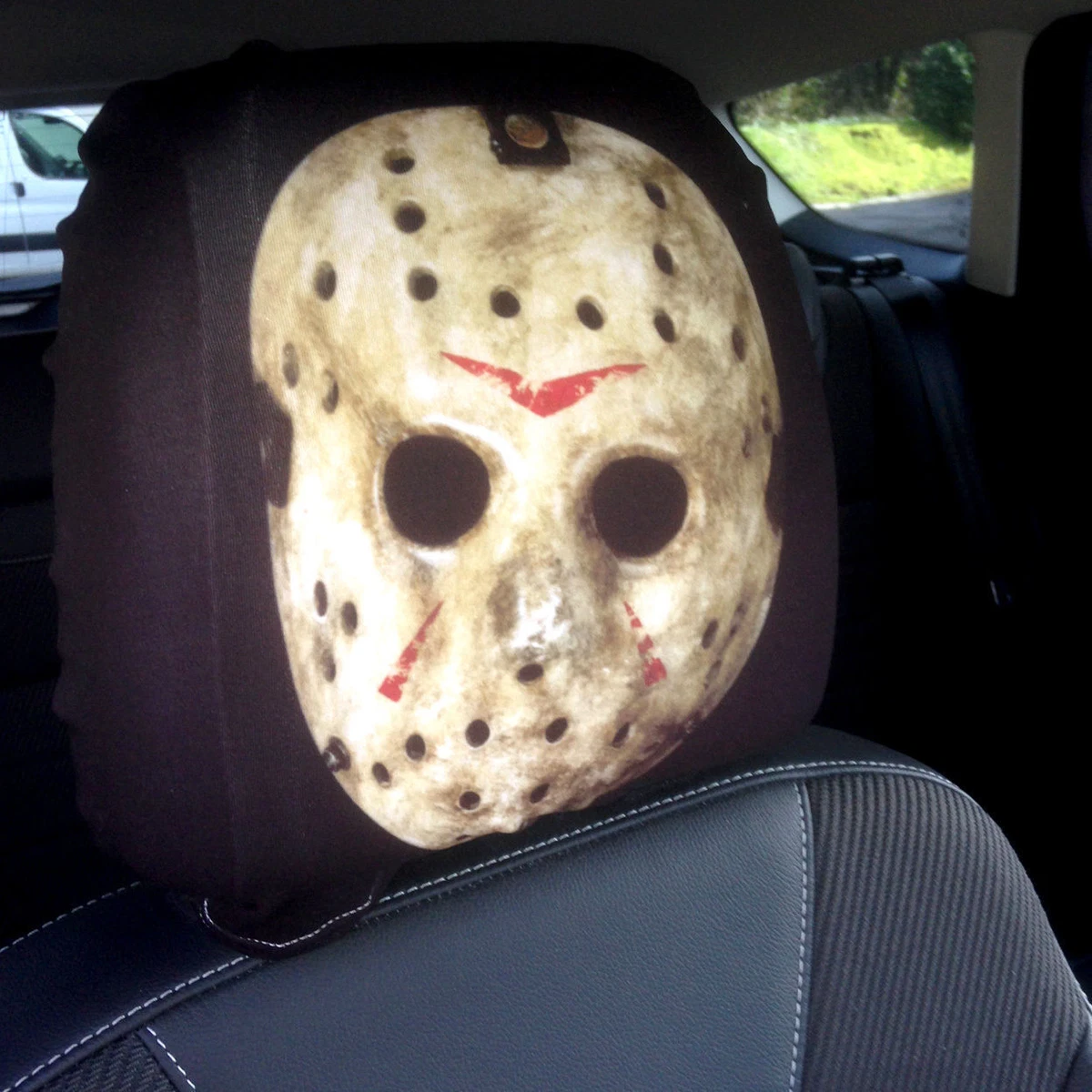 Horror Hockey Mask Design Car Seat Head Rest Covers Pack Of Two Halloween