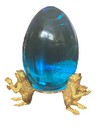 Vintage Paperweight Signed Janis Art Glass Glass Egg Resting On A Gold Frogs — photo 1