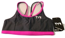 TYR Women's Grey Pink Competitor Thin Strap Tri Bra Sz Large Brand New 