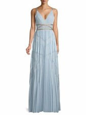 NWT BCBGMAXAZRIA Lace Pleated Georgette A-Line Dress Light Crystal Blue 6 468