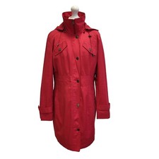 Kenneth Cole Coat Mac Red Hooded Mid Length Zip & Snap Women's Uk Size L
