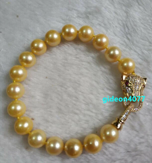 7,5-8" Stunnig 9-10mm AAA+ pulseiras de pérolas de ouro natural real do mar do sul moda - Imagem 2 de 4