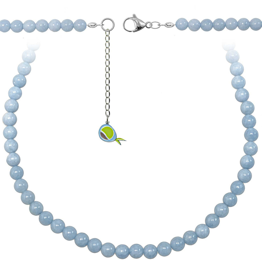 Collier en angélite aux perles rondes 6 mm et long de 38 cm pour femme