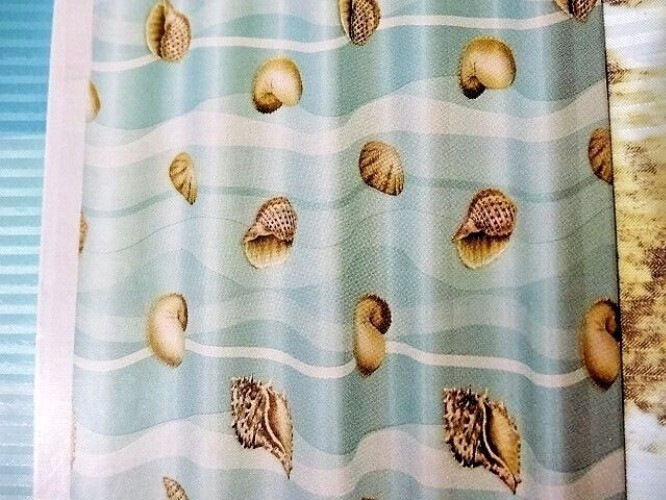 Shell Stripe Vinyl Shower Curtain Nautical Ocean Seaside Wipe Clean 70