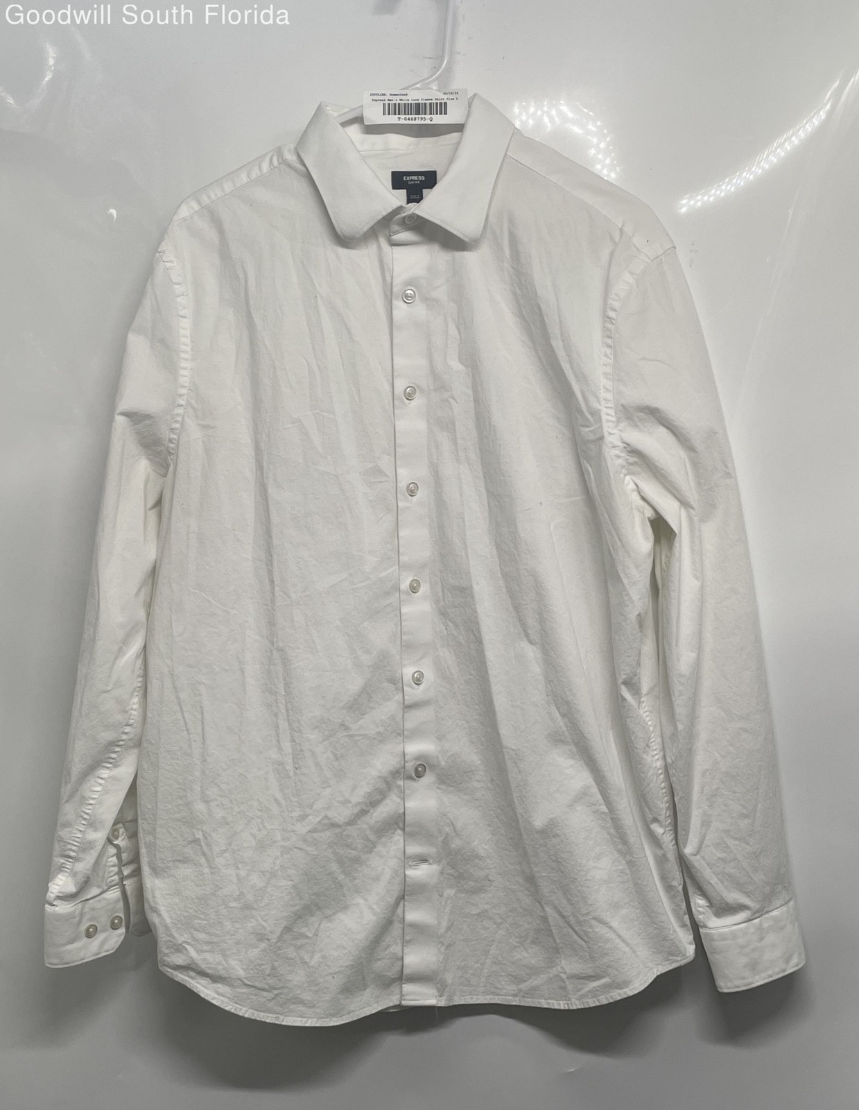 Express Mens 1MX White Long Sleeve Collared Slim-Fit Button-Up Shirt Size Large
