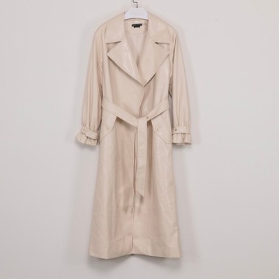 Alice and Olivia Women Sullivan Faux Leather Trench Coat Chino Size L NewDefect
