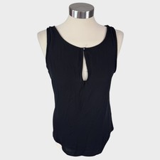 Nicole by Nicole Miller Medium Black Sleeveless Keyhole Mesh Top