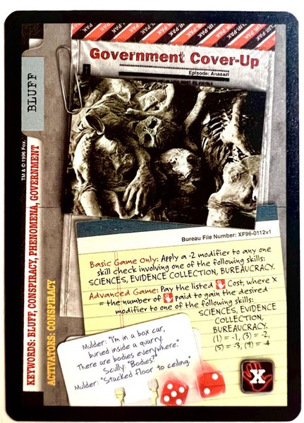 Tarjeta X-Files Government Cover-Up Juego de Cartas Coleccionable