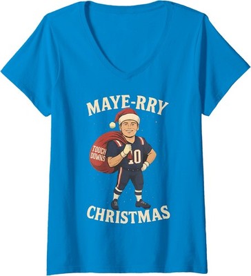 Design Funny Merry Christmas Football Design Fun Ladies' V-Neck Tshirt
