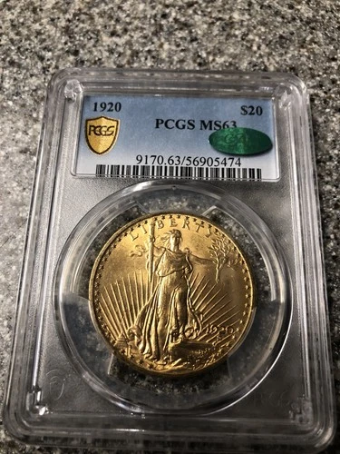 Pcgs 1920 $20 Gold Saint Gaudens MS63 With A CAC