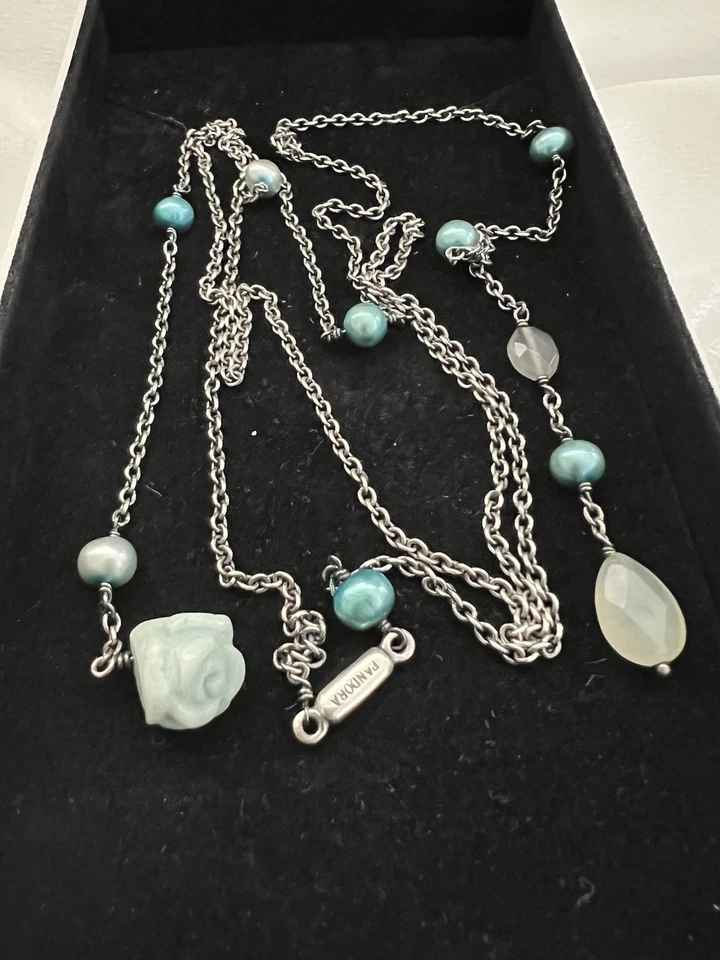 *Rare / HTF* Pandora Vintage Collection ‘Holy Grail’ Teal Pearl Lariat Necklace - Image 3 of 3