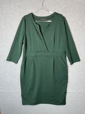 Hi Queen Dress Womens 3XL Green Knee Length 3/4 Sleeve Stretch Career Pockets