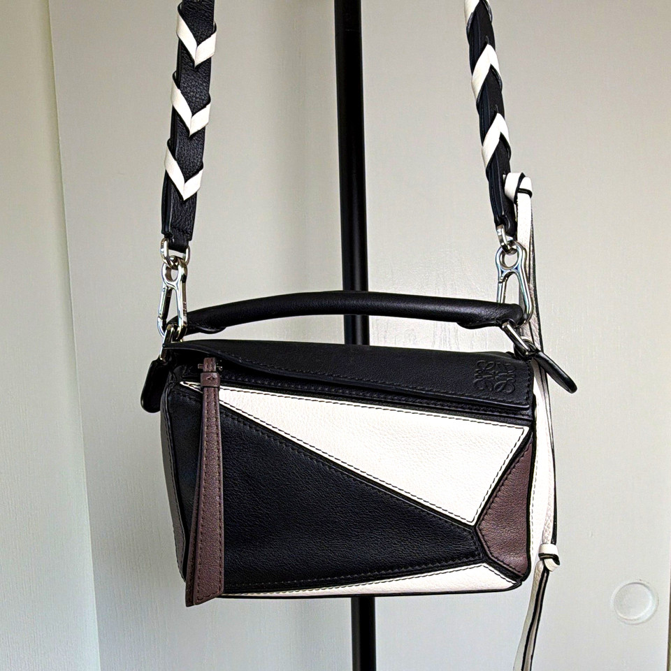 Loewe Small Colorblock Crossbody Bag Black/White/Brown Zip Silver Hardware