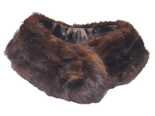 Vintage Genuine Dark Brown Mink Fur Collar Satin Lined Replacement Coat Collar