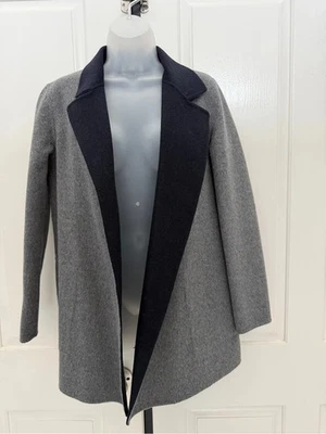 Theory Reversible Grey and Black Open-Front Wool/Cashmere Blend Coat Sz S