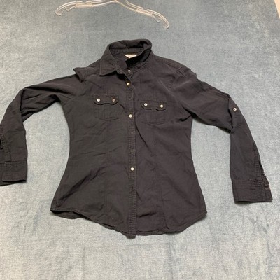 Guess Shirt Womens Small Black Chest Pockets Roll Tab Sleeve Outdoor Button Up