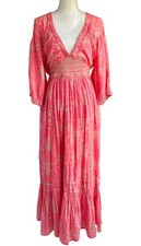 Free People Golden Hour Floral Cotton Maxi Dress Electro Pop Pink Boho Size S/M