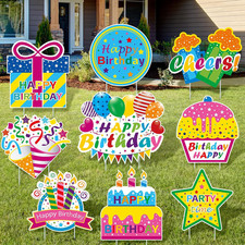 9 Pcs Happy Birthday Yard Signs with Stakes Birthday Lawn Signs Waterproof Outdo