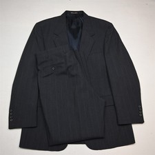Vtg USA Made 44L 36x32 Gray Striped Wool Mens Jacket Pants Suit