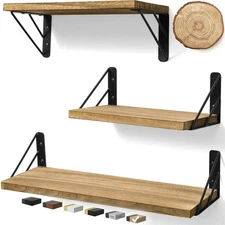Set of 3 Floating Rustic Wood Wall Shelves for Storage Bedroom Living Room