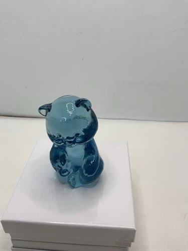 Fenton Art Glass Blue Bear Figurine 2-1/2” Tall
