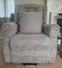 Electric Riser & Recliner Armchair Grey Beige Fabric - Excellent Condition.
