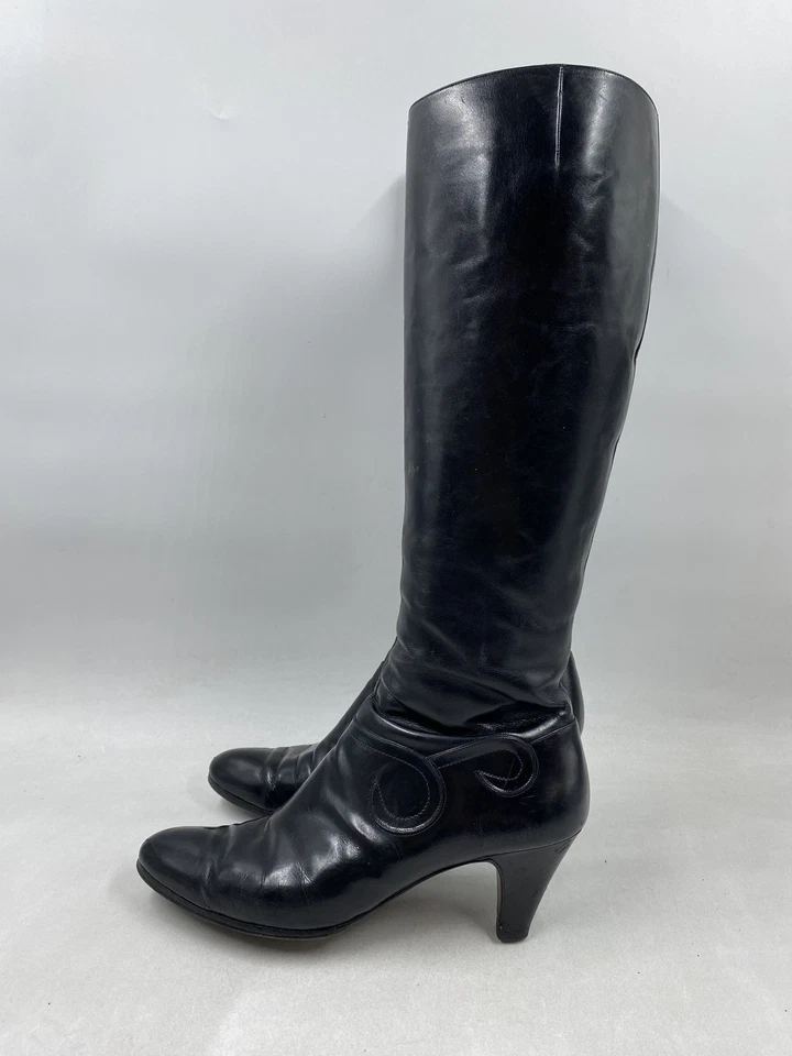 Salvatore Ferragamo Bota Rodilla Cuero Negro Cremallera W 9.5 Foto 3 de 4