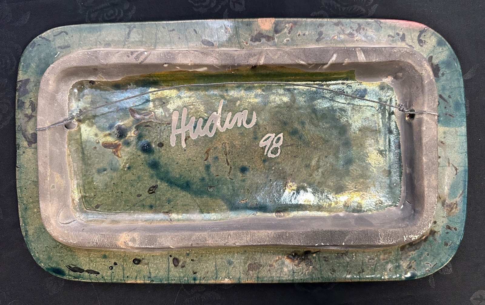 VINTAGE 1998 Signed Hudin Pottery Studio Raku 2 Rainbow Trout Fish Wall Plaque