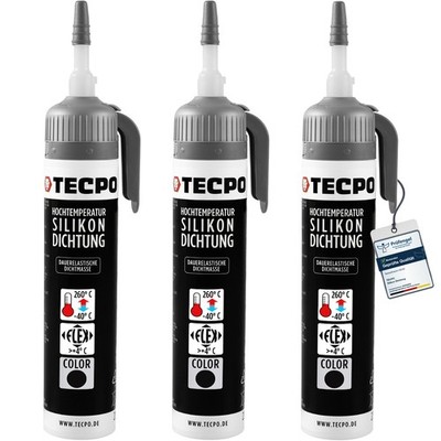 3x 200ml TECPO SILIKON DICHTUNG SCHWARZ HOCHTEMPERATUR DICHTMASSE DAUERELASTISCH