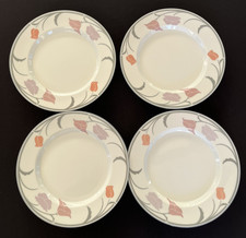 4x DANSK Tivoli Belle Fleurs 9" Salad Plates Grey Orange Tulips Pink Purple EUC