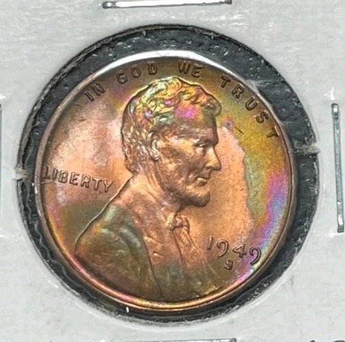 1949-S LINCOLN WHEAT CENT ~GEM BU / RAINBOW TONED ~BEAUTIFUL COIN~