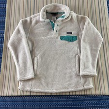 Patagonia Snap-T Jacket Kids 10 White Fleece Pullover Snap Pocket Outdoor Winter
