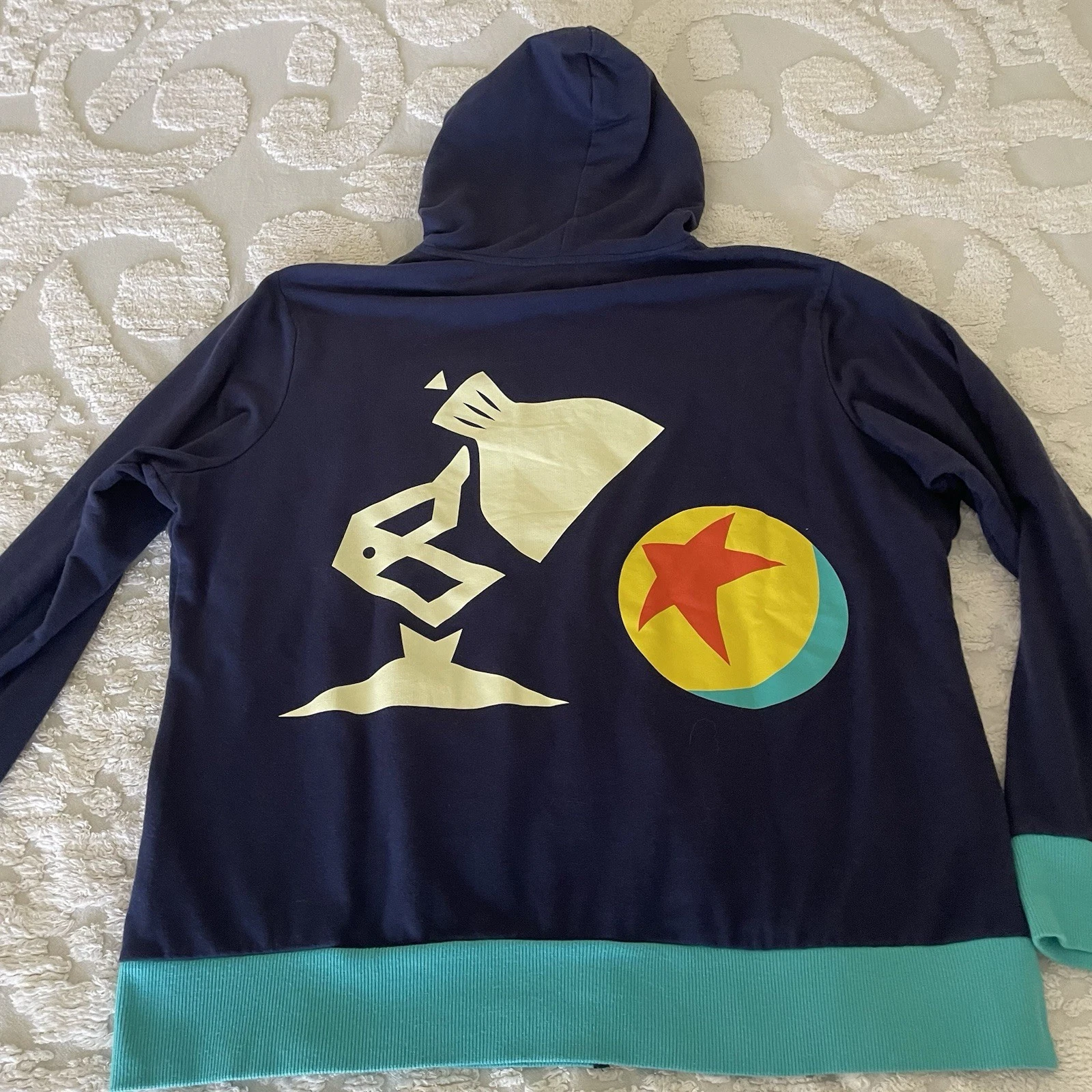 Disney Pixar Women Hoodie 2X Blue/Aqua Graphic Full Zip Lightweight Sweatshirt