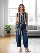 Sleeveless Striped Button-Down Dress