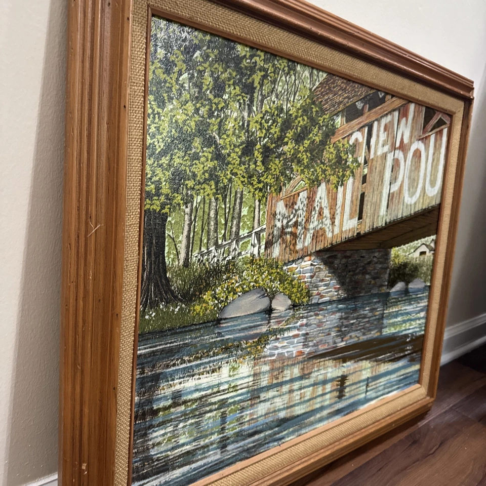 "Puente Rural H. Hargrove Enmarcado Lona Serigrafía Correo Bolsa Puente 29x25""" Foto 4 de 4