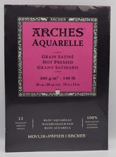 Aquarelle ARCHES Watercolor Pad Hot Pressed 12 Sheets 140 lb 10" x 14" NEW