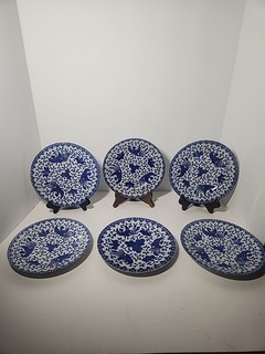 Vintage Flying Pheonix/Turkey Blue And White Lunch Plates Set Of 6 Made In Japan