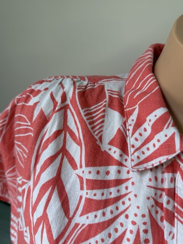 Old Navy Shirt Dress Women's XL Coral Tropical Coastal Palm Hawaiian Linen Blend - Picture 4 of 8