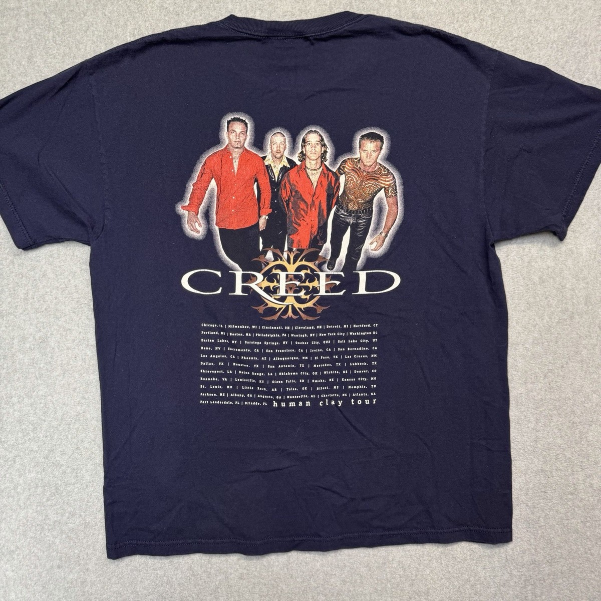 VTG Human Clay Tour L Faded Blue 2 Side CREED Rock Shirt Higher