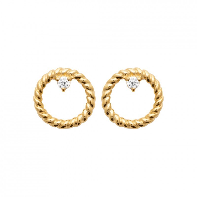 Boucles d'oreilles torsadées en plaqué or 750/000 avec pierres de zirconium pour femme