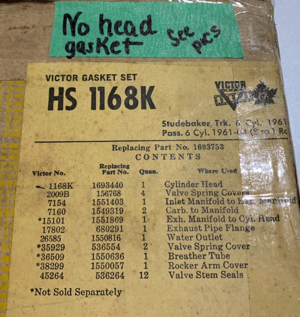 1961 Studebaker head gasket set. Victor HS1168K. HEAD GASKET IS