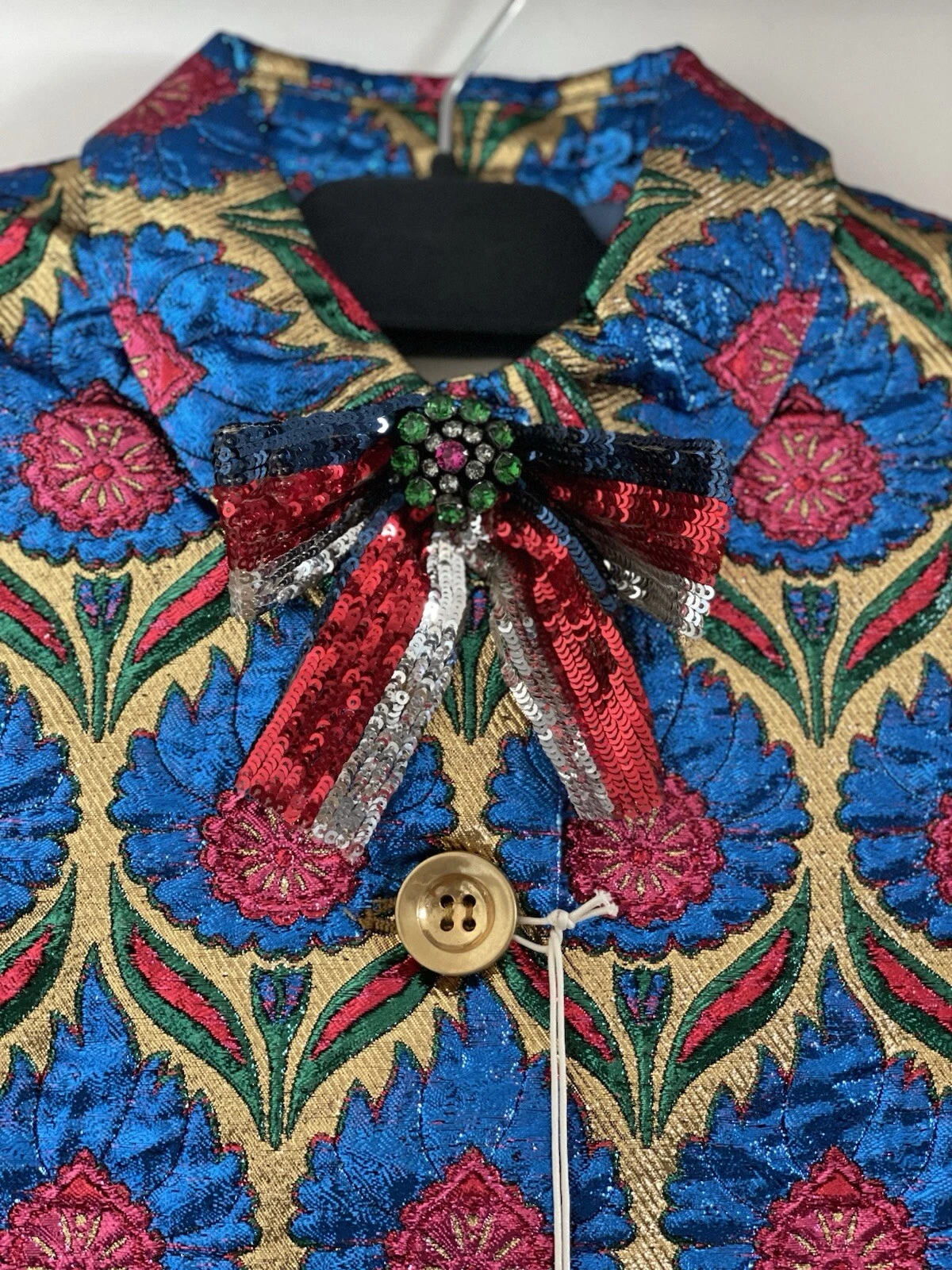 Splendido cappotto Gucci bambino jacquard paillettes web fiocco giacca taglia 8 anni nuovo senza etichette