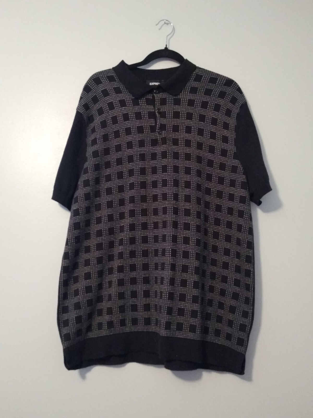 Express Sweater Mens XL Tall Black & Gray Print  Short Sleeve Pullover Casual