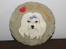 9 1/2" ACROSS I LOVE MY MY MALTESE DOG FACE ON SLATE WALL HANG PLAQUE