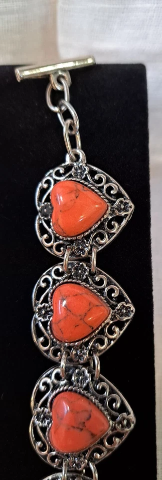 ATRACTIVA PULSERA CORAZÓN TURQUESA ROJO PLATA TIBETANA, LONGITUD AJUSTABLE Foto 4 de 4