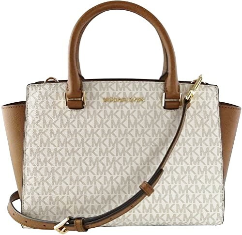 Michael Kors Selma bolso Satchel vainilla PVC logo monograma Patrón mediano | online en eBay