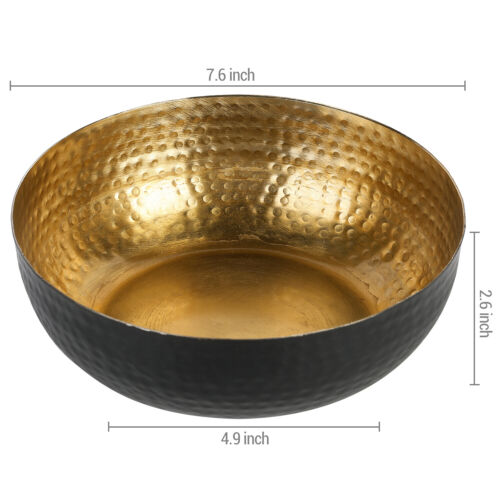 Black Metal Hammered Decorative Bowl w/ Gold Interior - Handcrafted in India - Picture 4 of 7